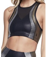  Good American Upper Cut Black Gold Silver Metallic Sports Bra Sz 2 M Me... - $47.86 CAD