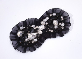 1pc Black Ruffles Black &amp; Clear Whte Plastic Stone Patch Motif Applique A297 - £6.01 GBP