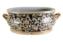 Beautiful Large Black and Gold Tapestry Porcelain Foot Bath 22.5&quot;L - £290.45 GBP