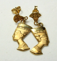 Egyptian Engraved Queen Nefertiti 18K Yellow Gold Earring handmade jewel... - $649.90