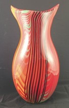 Murano Style Art Glass Vase Multi Colored, Red Cased 14&quot;, Birds Mouth Top - £22.21 GBP