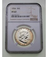 1954 50C Franklin Half Dollar Graded by NGC as PF-67! Gorgeous Strike - $250.74 CAD
