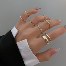 7pcs Fashion Jewelry Rings Set Hot Selling Metal Hollow Round Opening Women Fing - £8.99 GBP