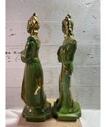 Asian Warrior Prince and Princess Ceramic Green and Gold Figures Vintage... - £15.28 GBP
