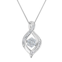 0.20 ct Round &amp; Baguette Simulated blossom Cluster Swirl Pendant Sterling Silver - £64.70 GBP