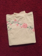 One Antique embroidered floral pillowcase with crocheted edge