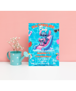 Stitch &amp; Angel Waterslide Pool Birthday Invitation | Tropical Pool Party... - $3.50