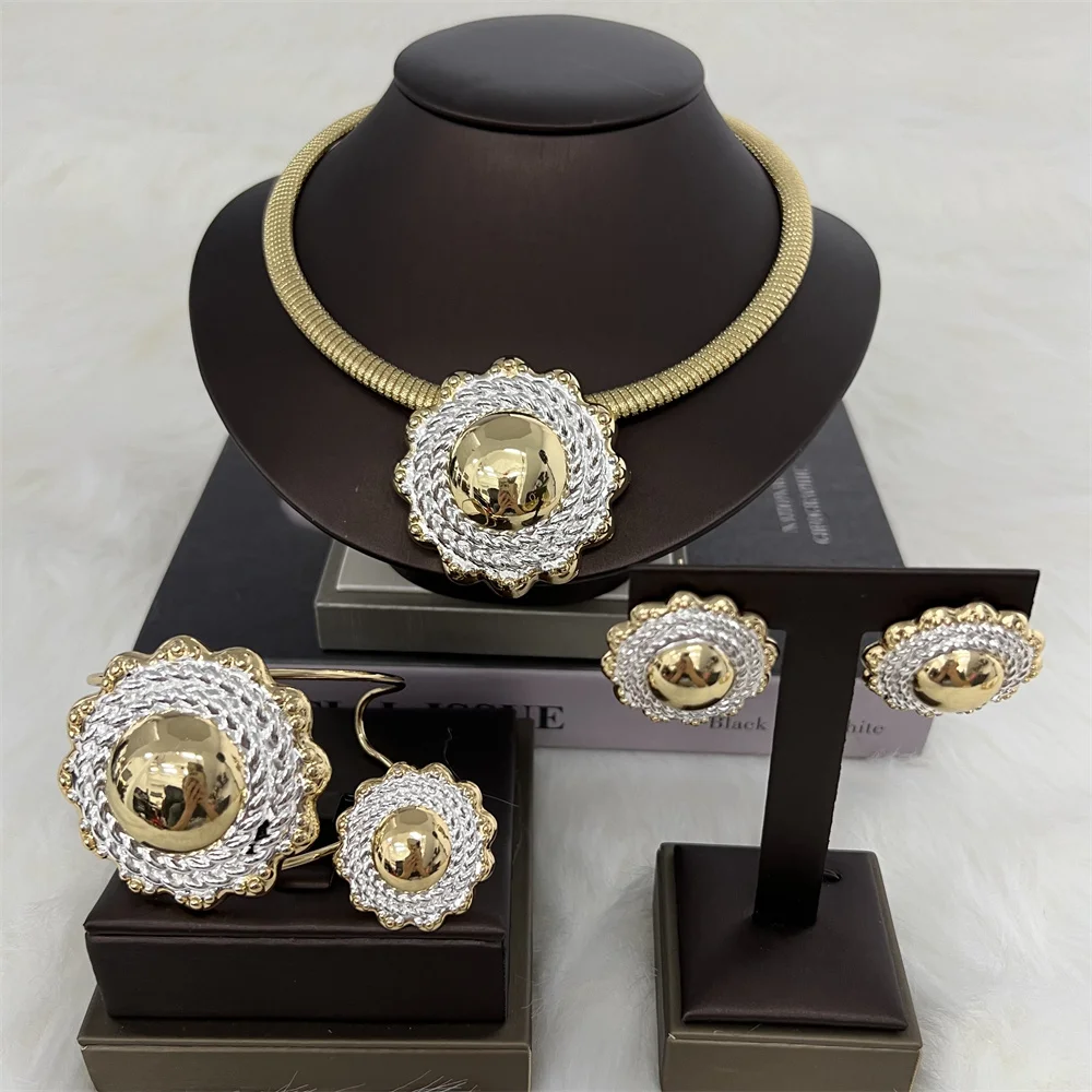 Set for Women Dubai Bead Flower Necklace Earrings Egagement Bridal Gifts... - $57.29