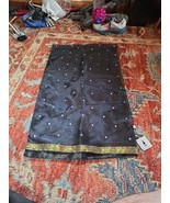 A. BROD Scarf 21&quot; X 72&quot; Embroidered Bead Flower Elegant Black Gold  - $330.57 MXN