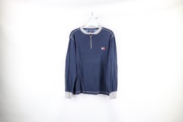 Vtg 90s Tommy Hilfiger Womens Medium Faded Spell Out Half Zip Pullover T-Shirt - £27.65 GBP