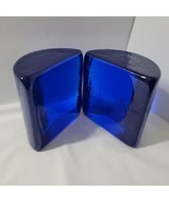Vtg Blenko COBALT BLUE Glass HALF MOON Bookends Pair Wayne Husted Art Glass - £175.45 GBP