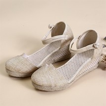 Handmade Women Plain Linen Sandals Wee Espadrilles Platforms 6cm Heel Comfort Bo - £30.04 GBP