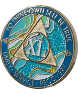 40 Year AA Medallion Elegant Marble Caribbean Aqua Glitter Blue Sobriety... - $19.99