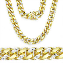Men&#39;s 14K YG Diamond Cut 925 Silver Miami Curb Cuban Heavy Chain 14MM Thick - £1,081.55 GBP