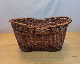 Vintage Wicker Double Swing Handle Dark Brown Basket Country Farmhouse Chic - £31.44 GBP