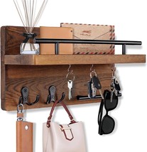 Ourwarm Rustic Wooden Wall Mounted Key Holder with 5 Hooks, Mail Rack Organizer - £27.32 GBP