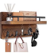 Ourwarm Rustic Wooden Wall Mounted Key Holder with 5 Hooks, Mail Rack Or... - £27.53 GBP