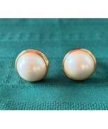 Vintage Liz Claiborne Round Faux Pearl Gold Tone Clip On Earrings - €6,78 EUR