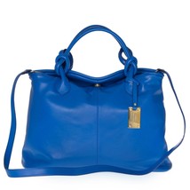 AURA Italian Made Genuine Blue Leather Medium Tote Bag Handbag - £282.79 GBP