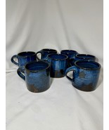 Geoffrey Healy Pottery Ireland Set Of 7 Blue Studio Pottery Mugs Signed - $84.00