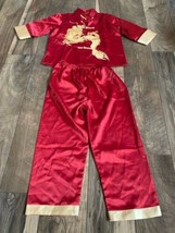 Lian Lin Oriental Asian Embroidered Gold Dragon Jacket Pants Size 12 Years Old - £16.15 GBP