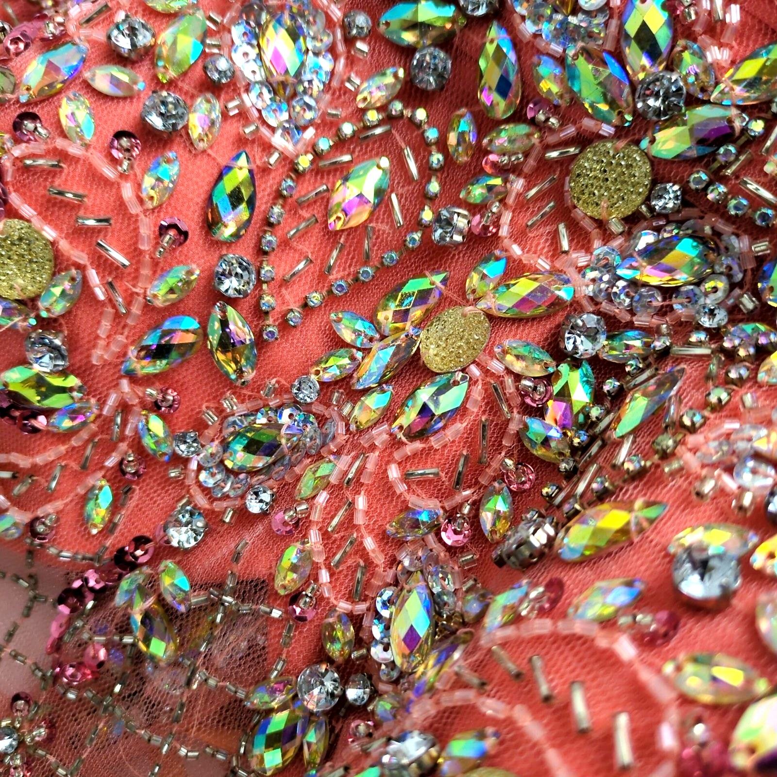 Vtg May Queen Sz 10 Rhinestone Beaded Sleeveless Sheer Maxi Dress HoCo Prom Glam Item image 5