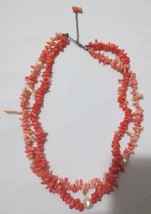 Vtg Double Strand Salmon Pink Branch Coral &amp; Pearl Choker Necklace Sterling 925 - £55.49 GBP