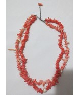 Vtg Double Strand Salmon Pink Branch Coral &amp; Pearl Choker Necklace Sterl... - £54.13 GBP
