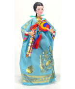 Vintage Chinese Doll-Traditional Blue Kimono-Fan-12.5&quot;-Black Hair - £18.64 GBP