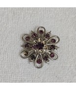 Vintage Costume Jewelry Purple Rhinestone Brooch Pin Starburst Floral 1.25&quot; - $33.00 CAD