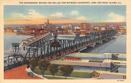 Government Bridge Roller Dam Davenport Iowa Rock Island Illinois 1949 postcard - £5.10 GBP