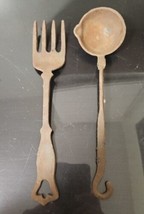 Cast Iron Rusty Decorative Fork And Spoon 11 Inches Long - $39.59