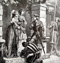 Bayard Taking Leave Of The Ladies Of Brescia Print Victorian 1894 DWT2 - £31.96 GBP