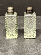 Vintage Cut Crystal Clear Glass Mini Salt &amp; Pepper Shakers Silver Tops 2... - $13.87