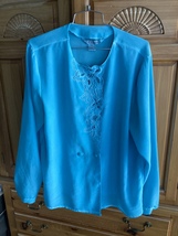 K B Lawrence blouse Women’s Size 12 Turquoise Tye Dye - £19.91 GBP