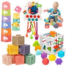 Montessori Baby Toys 6-12-18 Months, Infant Pull String Stacking Cups Shape Sort - £37.87 GBP