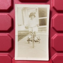 Young Girl Sitting On A Tricycle 2 3/4 x 4 1/2 Photograph Bent Pre Owned Vtg 10s - £6.72 GBP