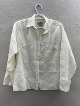 Woolrich Womens Blouse Medium White Embroidered Floral Button Up Long Sleeve - $9.47