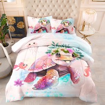 Kawaii Sea Turtle Comforter Set Full Size,Ocean Theme Bedding Set For Girls Kids - £71.53 GBP