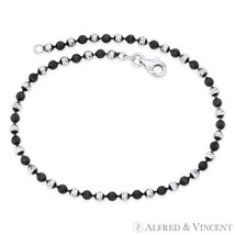 3mm Catena Ball Bead Italy .925 Sterling Silver &amp; Black Rhodium PVD Chain Anklet - £38.41 GBP+