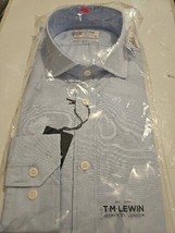 Men&#39;s TM Lewin  Cotton BLUE Check shirt size 17,  Sleeve new in Bag - £24.58 GBP