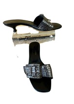 Donald Pliner Black Silver Metallic Gator Leather Sandal Slide Shoe Buck... - $49.95