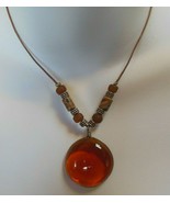 Vintage Silver &amp; Amber Glass Beaded Pendant Necklace - $75.04 CAD