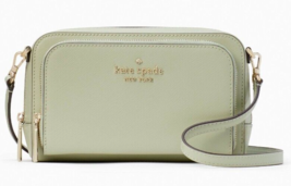 Kate Spade Dual Zip Around Crossbody Pale Army Green Leather WLR00410 NWT FS - £95.53 GBP