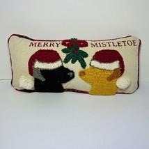 Mud Pie Christmas Holiday Two Dogs Black Brown Kissing Hook Wool Pillow 8&quot; X 18&quot; - £39.56 GBP