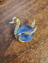 Vintage Blue Stone Jelly Belly Brooch Pin Duck Red Jeweled Eyes - £9.67 GBP