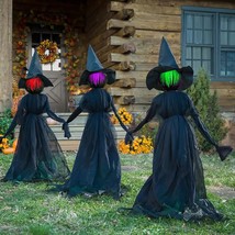 Halloween Decorations, 6 Ft Set Of 3 Lighted Halloween Witch With Stakes For Out - £69.59 GBP