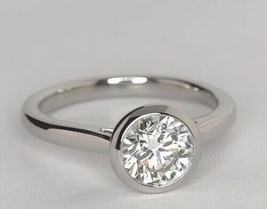 2.50 Ct Round Cut CZ Diamond Bezel Engagement Ring 14k White Gold Finish - £56.42 GBP