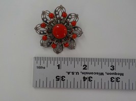 VINTAGE BROOCH CUT OUT 3D FLORAL DESIGN RED STONES SILVER FINISH JEWELRY... - $14.99