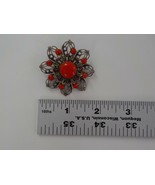 VINTAGE BROOCH CUT OUT 3D FLORAL DESIGN RED STONES SILVER FINISH JEWELRY... - £11.98 GBP